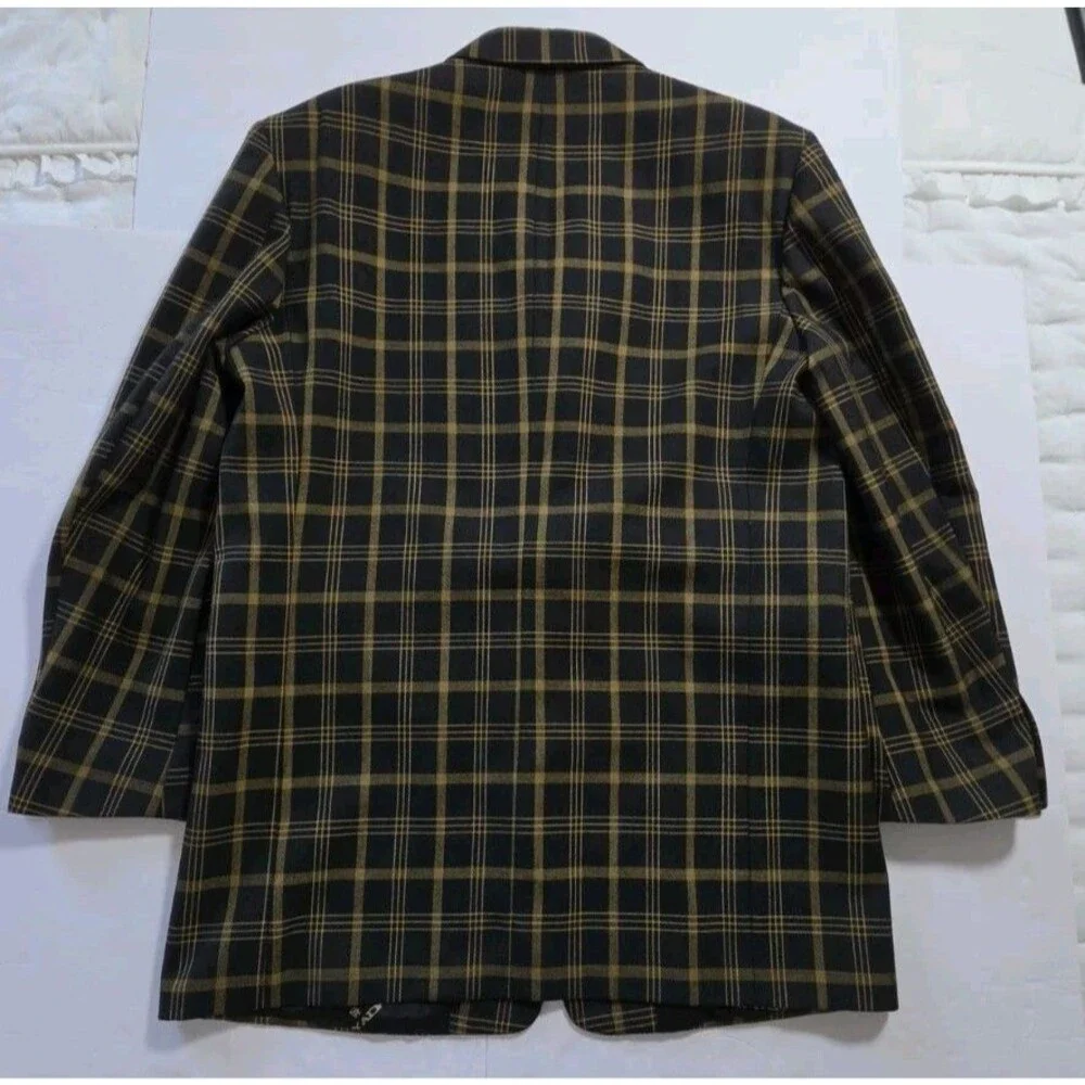 Stacy Adams Hugor Trio SA Plaid Jacket Blazer Men 44R Black Gold 7-Button Zoot